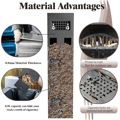 Numeroustar Easy To Clean Cigarette Butt Receptacle For Outside, Outdoor Cigarette Butt Disposal, Commercial Smoking Receptacles To Avoid Discarding Cigarette Butts-Black thumb #2