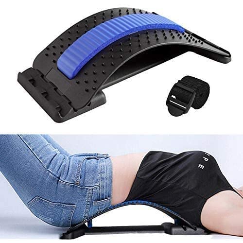 Image of Stretching Device Back Massager Lumbar Support For Bed & Chair Spinal, Lower And Upper Muscle Pain Relief (Blue)