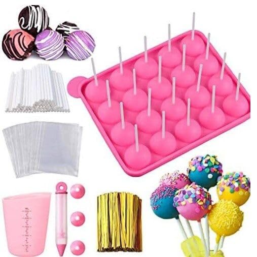 WIGUROECake Pop Maker Kit, Cake Pop Baking Mold, Silicone Baking Tray with 20-Hole Silicone Mold 15-Hole Display Stand, Measuring Cup Lollipop Sticks for Making Chocolate Lollipop Candy Ice Cube