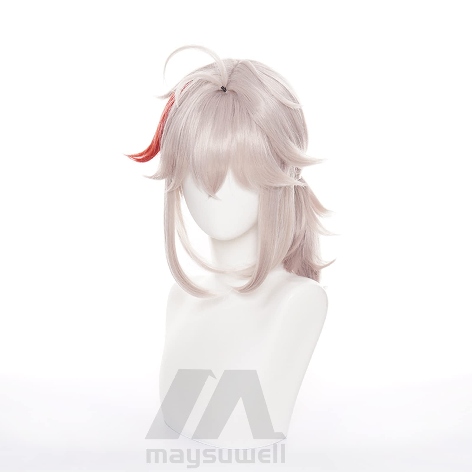 Light Grey Pink Mixed Red Cosplay Wig Long Heat Resisitant Synthetic with Bangs Small Ponytail Costume Hairs for Women Men Halloween Cos Anime Party Wigs - Image 3