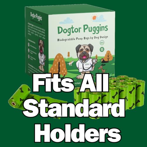 Image of Dogtor Puggins Biodegradable Poop Bags | Leak-Proof, Extra-Thick, Easy-Tear | 270 Bags (18 Rolls) | Eco-Friendly, Odor-Control | Supports Animal Welfare | Multipurpose Use