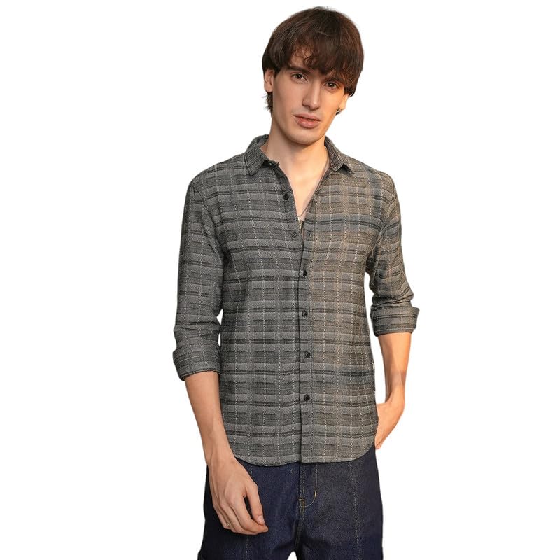 Image of CAHOOT Men's Gingham Shirt | Casual Wear | Spread Collar | Long Sleeve | Button Closure | Shirt Crafted with Comfort Fit for Everyday Wear