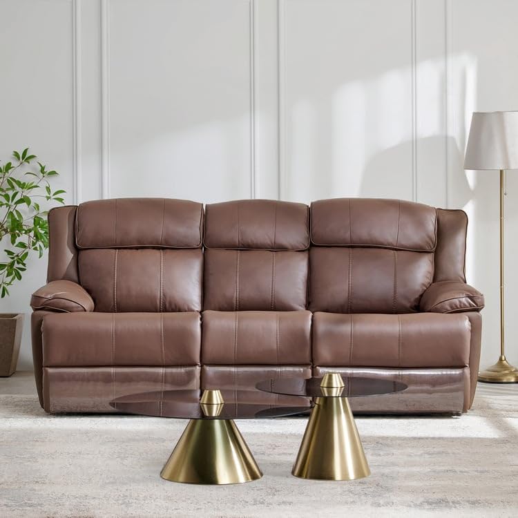 Image of Home Centre | Torino Half Leather 3-Seater Recliner Set | Recliner Sofa for Living Room | Solid Wood | Brown | 2 Year Warranty
