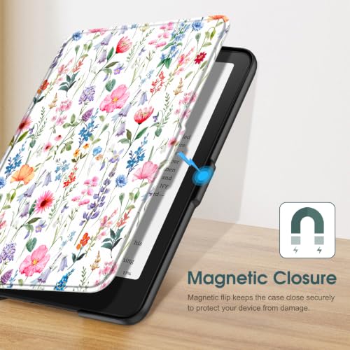 Image of Fintie Slim Case for 7 inch Kindle Paperwhite 12th Gen 2024 & Kindle Colorsoft | Lightweight PU Leather Hard Back Shell Cover, Magnetic Closure, Auto Wake /Sleep, for Kindle Paperwhite 2024, Flower Fantasy