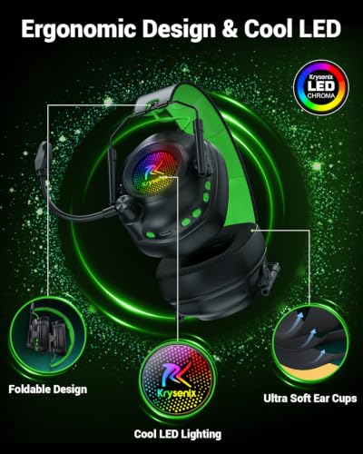 Image of Wireless Gaming Headset with Noise Canceling Microphone for PC, PS5, PS4, Switch, Mac, 2.4 GHz Wireless & Bluetooth 5.4 Gaming Headphones, Cool RGB Lighting, 50Hr Battery, 50mm Drivers(Deep Green)