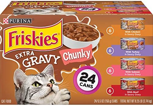 Purina Friskies Gravy Wet Cat Food Variety Pack, Extra Gravy Chunky - (24) 5.5 oz. Cans
