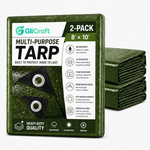 Image of 2 Pack 8 x 10 ft 5.5 Mil Tarps Heavy Duty Waterproof Tarp, Army Green