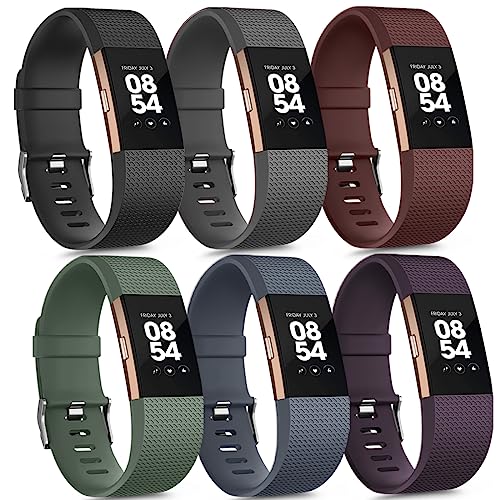 Vancle 6 unidades para pulsera Fitbit Charge 2 para mujer y hombre, correa de repuesto suave de silicona para Fitbit Charge 2, L