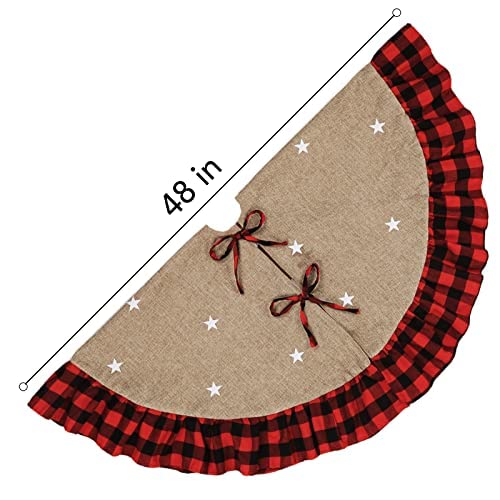 MYSEXY Posture Corrector Back Brace Large Tree Collar with Ruffled Buffalo Plaid Trim, Country Rustic Indoor Xmas Decorations