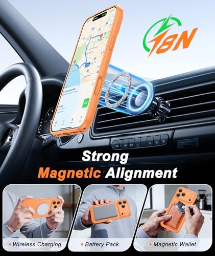 Image of FNTCASE for iPhone 17 Pro Max Case: [Compatible with Magsafe] Solid Orange Matte 17 Promax Magnetic Phone Cover with [Full Camera Protection] [Screen Protector] Military Grade Shockproof Protective