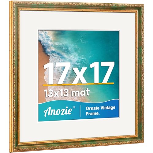 Anozie Vintage 17x17 Picture Frame Antique Gold Photo Frames with Plexiglass Front Ornate Square 17x17 Frame Display 13x13 with Mat or 17 x 17 Picture Frame Without Wall Dcor 1 Pack Green
