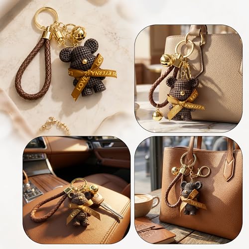 Image of Storite Bunny Keychain for Women & Girls, Cute Rabbit Bag Charm with Heart Pendant, Braided Strap & Bell, Fashion Key Ring for Handbags, Backpacks & Car Keys