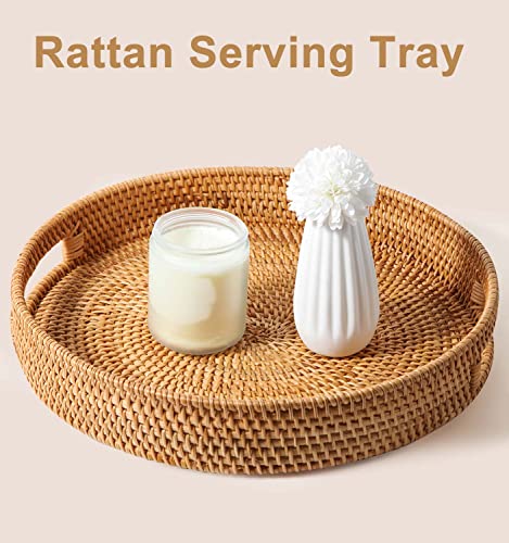 Livelab Rattan Tray, Hand Woven Tray Round Basket Tray With Cut - Out Handles, Fruit/Bread Serving Round Wicker Tray, Decorative Round Tray For Coffee Table | Natural 11.8 Inch #TOP1