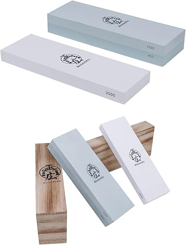 Handmade Sword - Piedra de afilar Masahiro de doble cara, áspera400, media1000, fina3000, 2 piezas de piedra de afilar espadas