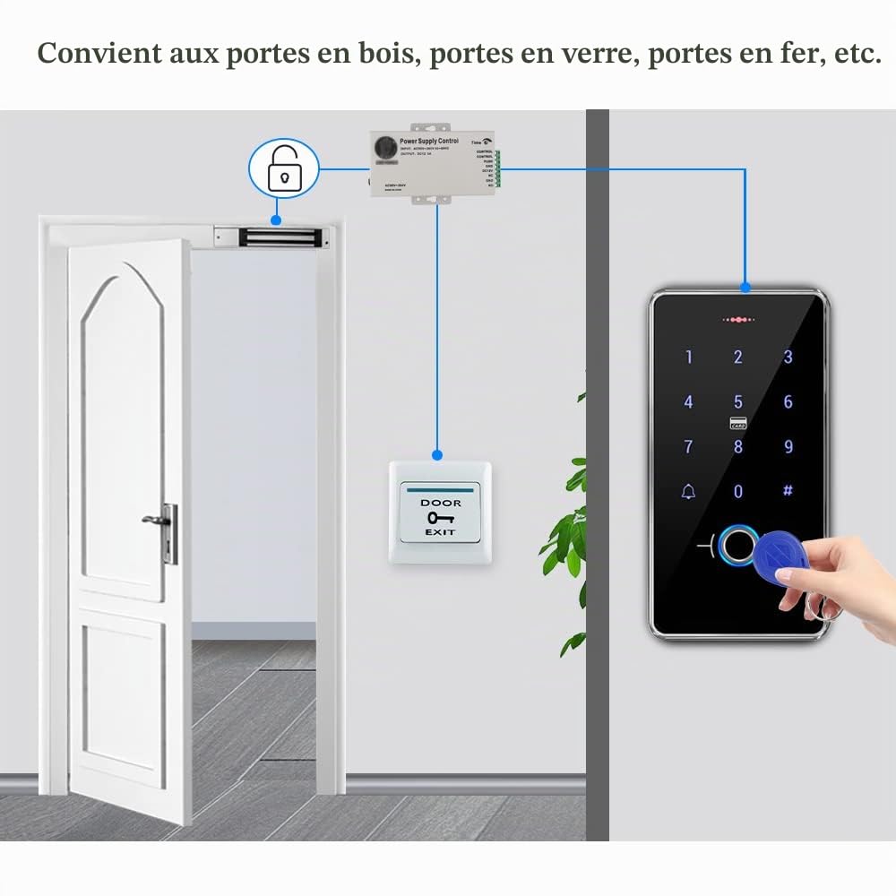 Verrou magnétique électrique étanche IP67 280 kg, serrure électromagnétique DC 12 V, contrôle d'accès, serrure de porte unique avec support ZL