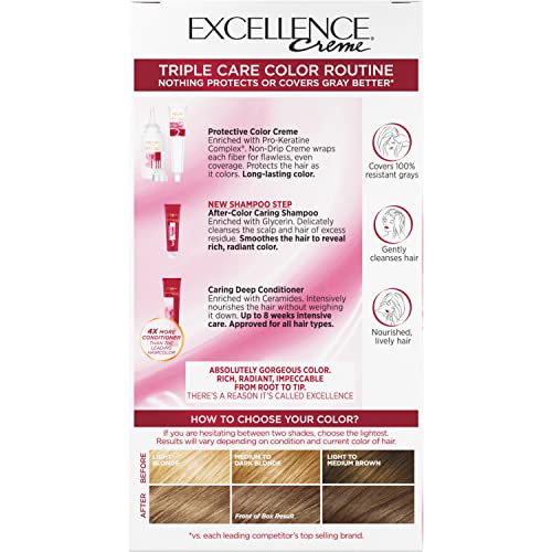 L'Oreal Paris Excellence Creme Permanent Triple Care Hair Color, 7BB Dark Beige Blonde, Gray Coverage For Up to 8 Weeks, All Hair Types, Pack of 1 - 2