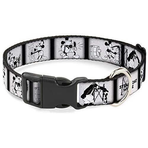 Image of Buckle-Down Breakaway Cat Collar - Steamboat Willie Scene Blocks White /Black - 1 /2 inch Wide - Fits 6-9 inch Neck - Small