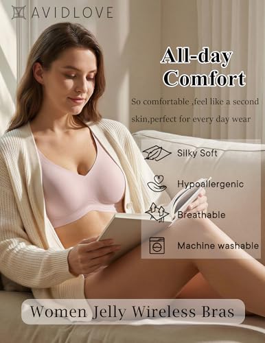 Image of Avidlove Bras for Women Seamless Bra Full Coverage T Shirt Bralettes V Neck Wireless Bra Comfortable Brassiere