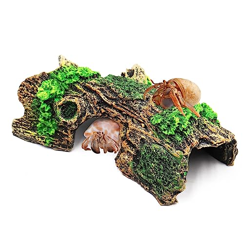 Image of Oooct Hermit Crab Climbing Toy, Aquarium Betta Fish Hideout Caves, Resin Hollow Tree Trunk Ornament, Tank or Aquarium Decorations, Climbing and Hide Toy for Reptile Lizard Newt Hermit Crab