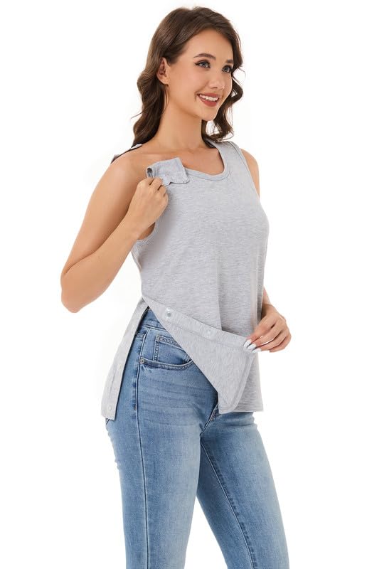 Post Surgery Magnetic Button Shirt for Women – Sleeveless Recovery Tank with Full Magnetic Closures on Shoulders & Sides