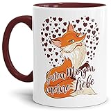 Liebes-Tasse mit Spruch Guten Morgen meine Liebe - Fuchs/Paar/Schatz/Verliebt/Geschenk-Idee/Innen & Henkel Weinrot