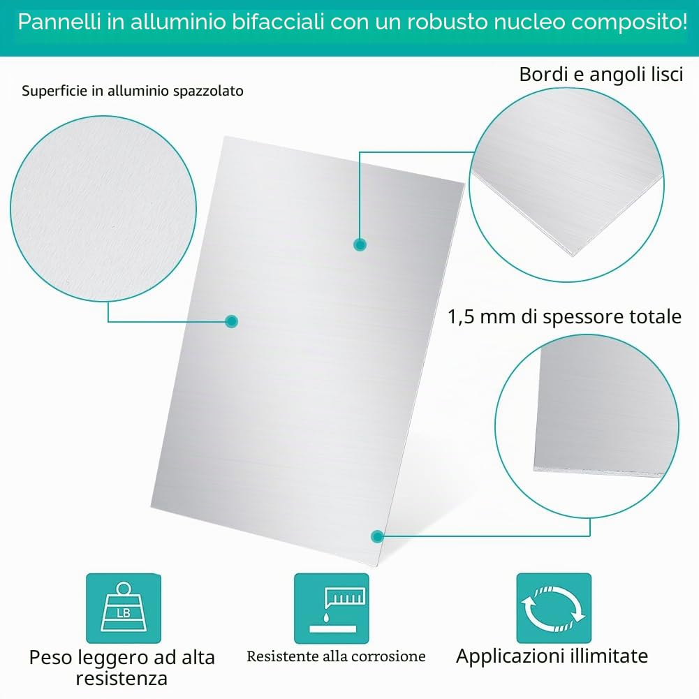 BENECREAT 2 Pezzi Lamiera d'Alluminio 20x30 cm, Piastra Rettangolare Robusta con Pellicola Protettiva per Decorazione, Imballaggio e Costruzione, Spessore 1,5 mm