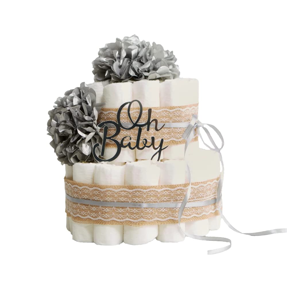 Tarta de Pañales | Pastel de Pañales para Niño | Regalo Original para Recién Nacido | Regalo para Bebé | Modelo Grey Roses - MyLittleBabies