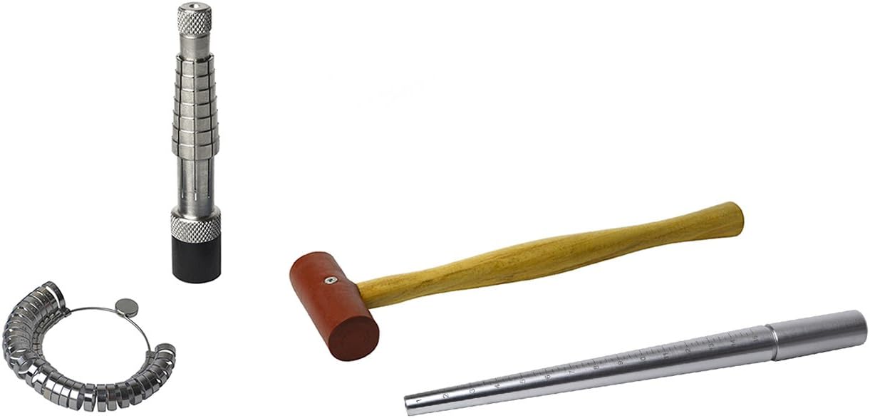 Ring Stretcher w/ 1" Rawhide Hammer Mallet Ungrooved Steel Mandrel and Sizer Jewelry Forming Repair Making Tool Kit