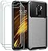 ivoler Funda para Xiaomi Mi Pocophone F1, con 3 Unidades Cristal Templado, Fibra de Carbono Carcasa Protectora Antigolpes Negro, Suave TPU Silicona Caso Anti-Choques Case Cover