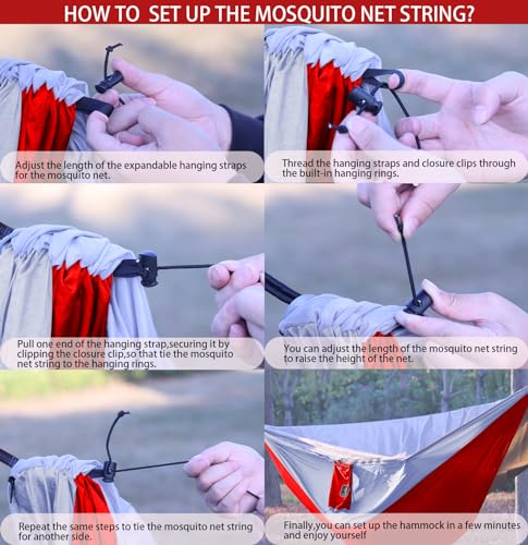 Image of Camping Hammock, Portable Hammocks with Mosquito Net,Lightweight Nylon Parachute Hammock with 10ft Tree Straps,Camping Gear Must Haves for Travel Hiking Backpacking Beach Patio-Black&Red