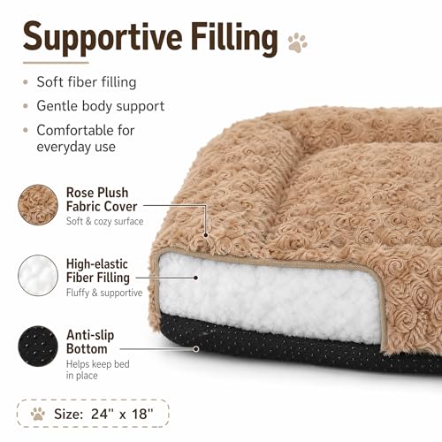 Image of Dog Crate Pad for Crate /Floor /Car for Small Dogs Washable | Non-Slip Dogs Pad for Crate,Soft Fluffy Dog Crate Pad,24 inchx18 inch Brown