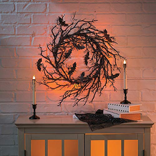 Fun Express Halloween Wreath 26' Light Up Black Bat Twig Wreath for...