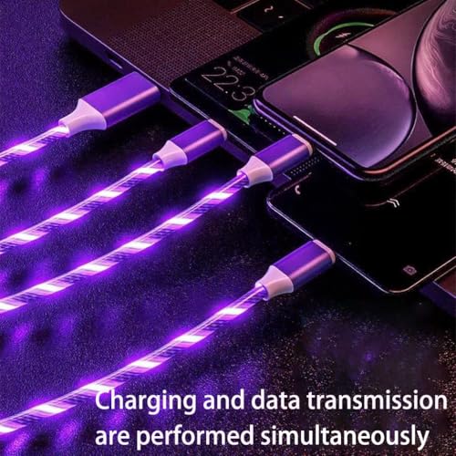 Image of 3 Combinations Multi Ports USB Charger Cable A to Micro USB /Type C PD Fast Charging Cord Light Up LED Current to be a Night Light Compatible with Most of Devices-39 inches Purple.
