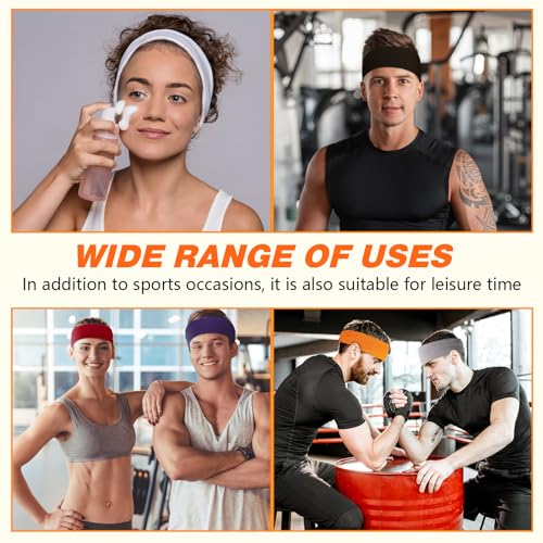 Image of 18 Pcs Sports Sweatbands for Men Women Camo Headbands Workout Non Slip Headbands Breathable Head Band Fitness Stretchy Unisex Hairband for Yoga Running Cycling Ball