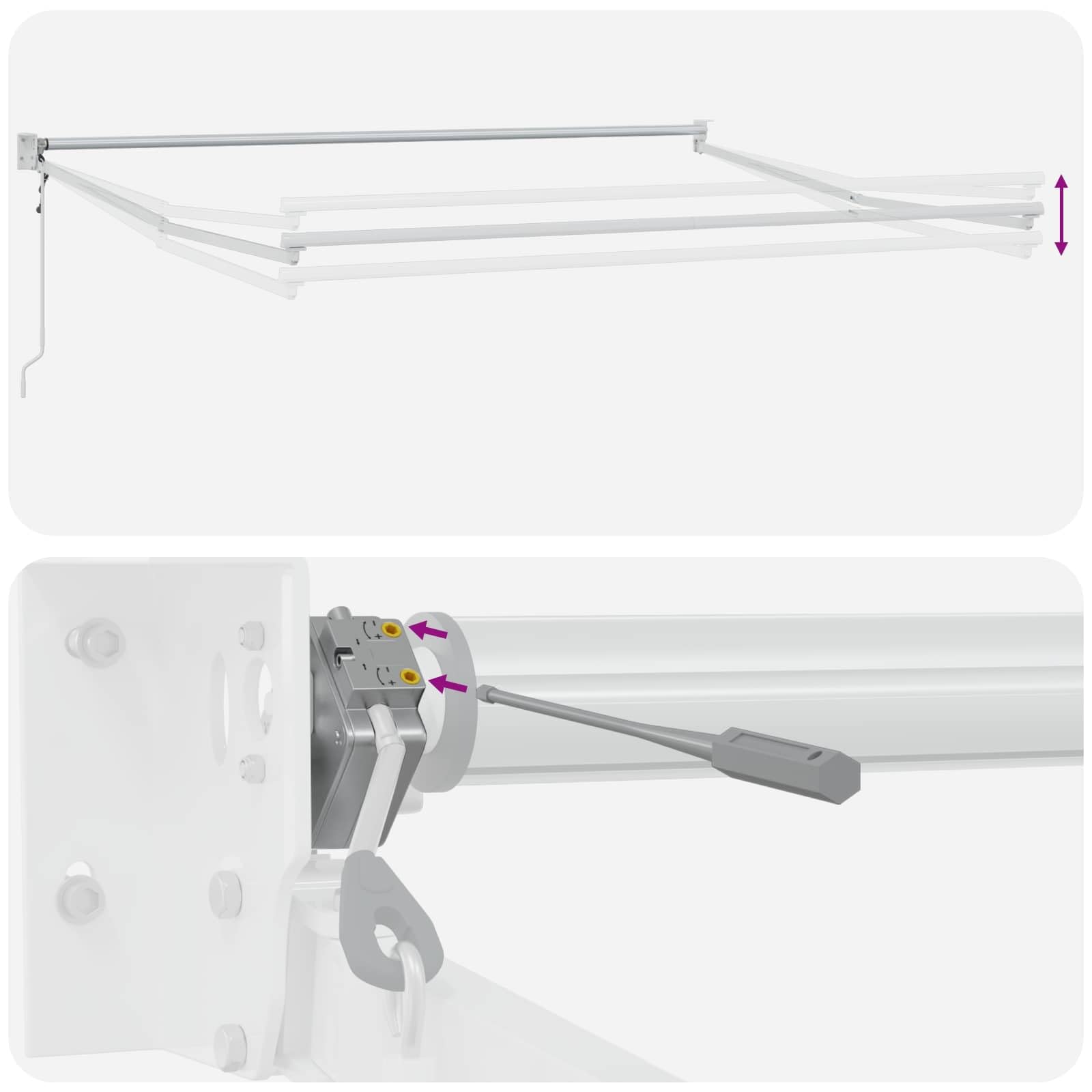 Toldo extensible gris claro blanco 3 x 2,5 m | Tejido de poliéster, marco de acero con recubrimiento en polvo, resistente al agua, fácil montaje en pared