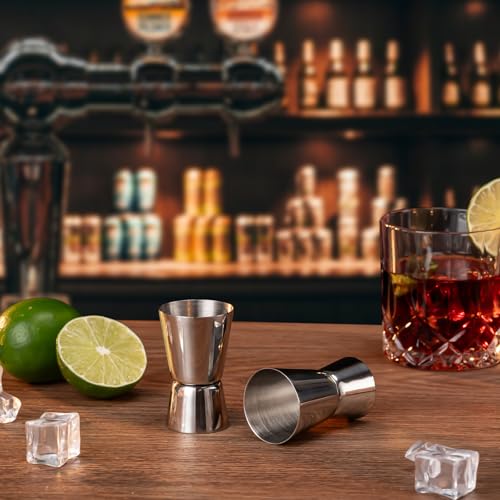 Image of Briout Double Cocktail Jigger Set - 2 Pcs Japanese Premium 304 Food Grade Stainless Steel, 1 OZ 1 /2 OZ, Flat Edge for Bartending