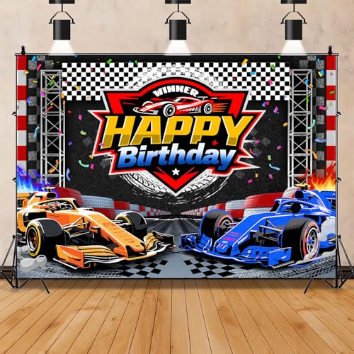 Fondo Fotográfico Cumpleaños Coche de Carreras 10x7ft miniatura 1