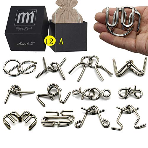 Chonor 12 Piezas Mini Rompecabezas de Metal Alambre Puzzle Set, IQ Entrenamiento Juego de la Mente Inteligencia Logica Educativa Juguete Idea de Regalo para Adultos y Niños #1 (Simple)