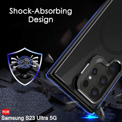 Image of TheGiftKart Hybrid Matte Frosted Back Cover Case for Samsung Galaxy S23 Ultra 5G Compatible with MagSafe | Built-In Stand | ShockProof Hard Cover for Samsung S23 Ultra 5G (PC & TPU, Translucent Black)