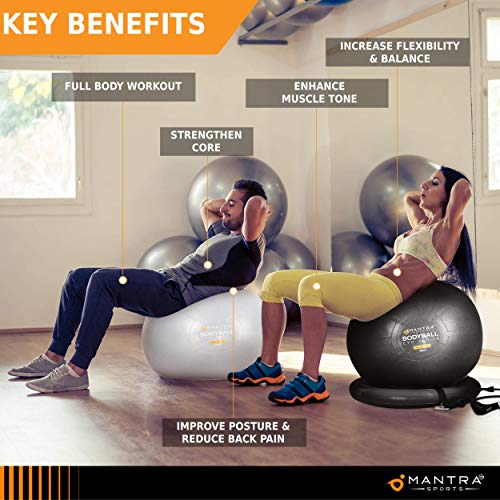 Exercise Ball Chair - 55cm / 65cm / 75cm Yoga Fitness Pilates Ball & Stability Base for Home Gym & Office - Resistance Bands, Workout Poster & Pump. Improve Balance, Core Strength & Posture