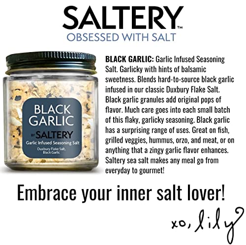 Saltery - Sea Salt Flakes, Sourced & Handcrafted In Massachusetts, All Natural With No Additives, Ideal For Cooking, Baking, Seasoning & More (Black Garlic) #TOP3