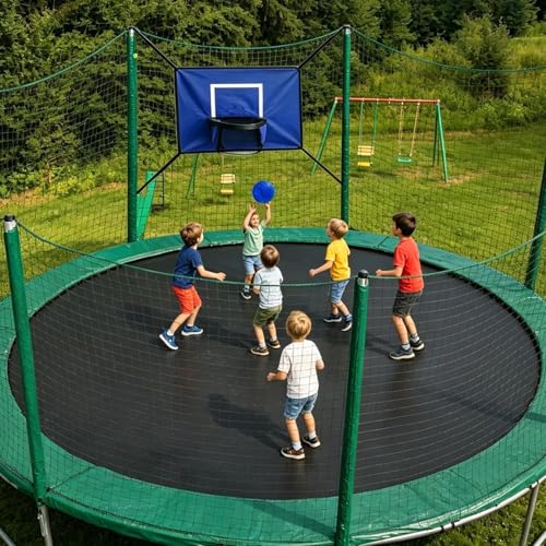 Trampolín con aro de baloncesto infantil para diversión en jardín 3