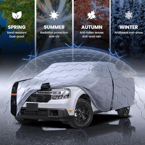 Image of Multi-Layer Ford Maverick Truck Cover, Custom Fit Maverick 2021-2026 SuperCrew Cab Short Bed(4.5') Car Cover Waterproof All Weather, Full Exterior Cover Rain Wind and UV Protection with Door Zipper