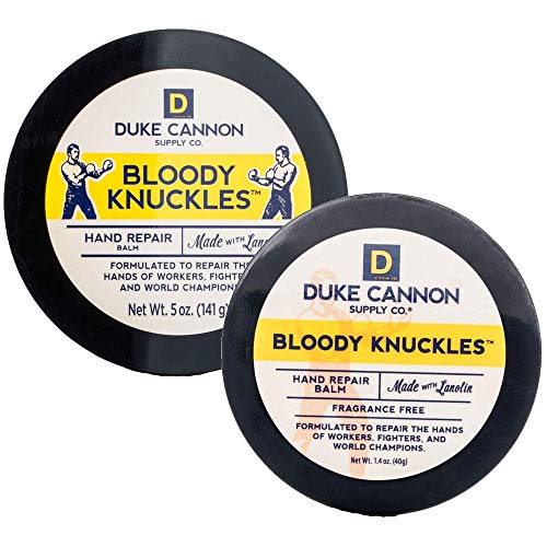 Duke Cannon Bloody Knuckles Hand Repair Balm - Unscented Moisturizer, Repair and Revitalize Dry, Cracked Skin, Ideal for Workers and Fighters, Set of 2 (5 oz. & 1.4 oz.)