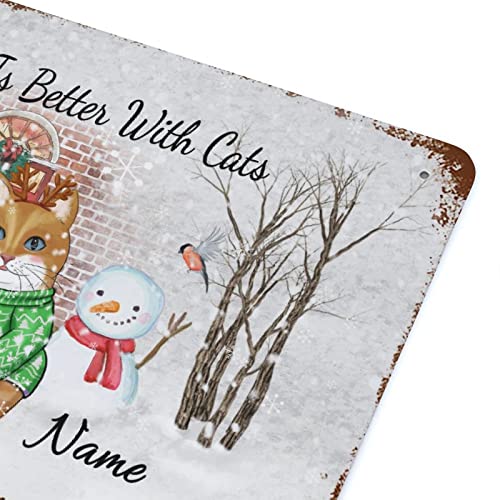 Wodevor Personalized Metal Signs For Outdoors Life Is Better With Cats Personalize Cat's Name Metal Sign 8"X12" Cat Themed Gift For Cat Lovers Plaque Tin Sign Vintage Bar Decor Yard Signs #TOP6