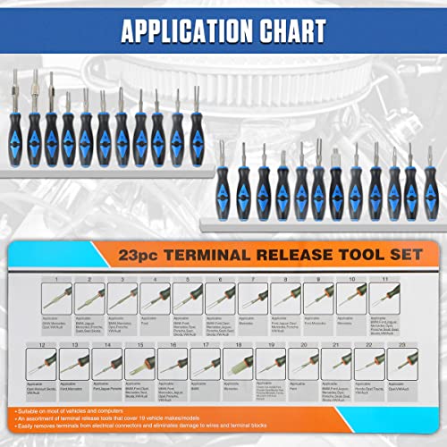 Terminal Removal Tool Kit 23Pcs Terminal Ejector Kit, Depinning Tool With Rubber Handle, Electrical Connector Pin Removal Tool For Vehicles, Universal Terminal Removal Kit Car Pin Extractor Tool Set #TOP5