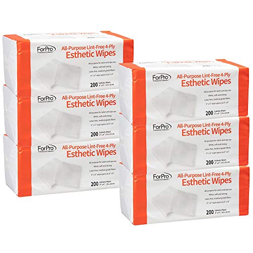 Image of ForPro Professional Collection All-Purpose Lint-Free 4-Ply Esthetic Wipes, for Salon and Spa Use, Soft, Strong and Durable, Latex-Free, 4 inch x 4 inch, 200-Count (Pack of 6)