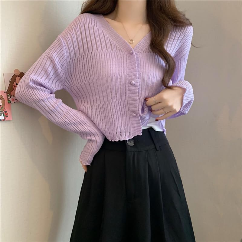 Image of ICW Women's Knitted Ribbed Cardigan Long-Sleeve V-Neck Button-Up Shrug Jacket Top Dn85