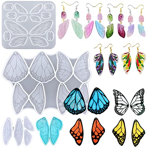 Szcelling 4Pcs Butterfly Wings Silicone Earring Molds Fairy Wings Epoxy Resin Casting Mold Jewelry Pendant DIY Crystal Dragonfly Insect Wing Feather Drop Charms Craft Making Studs Necklace Keychain