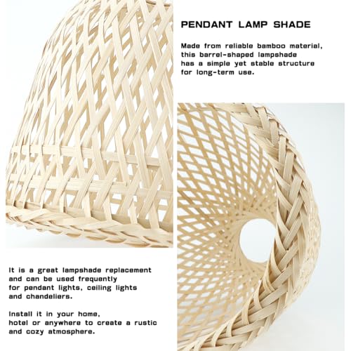 FERCAISH Rattan Lampshades 1 Piece Farmhouse Willow Chandelier Ceiling Lamp Shade Rattan Strap Rustic Lamp Cover for Living Room 20 x 18.5 cm - Image 2